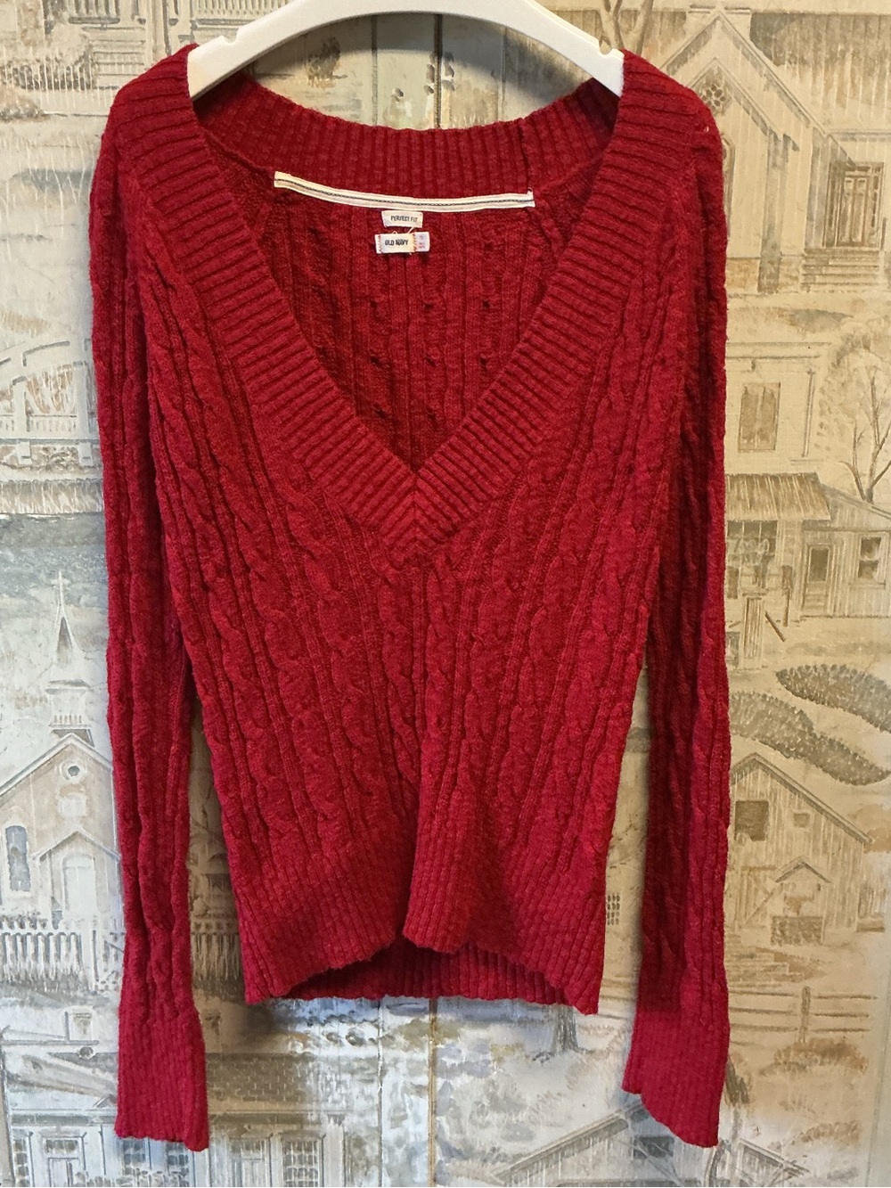 Old Navy Red Cable-Knit V-Neck Sweater